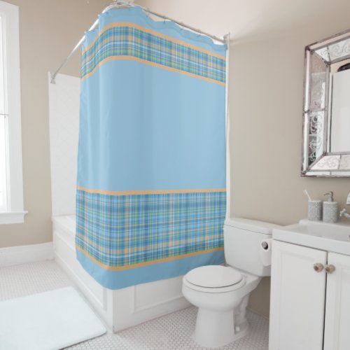 Blue And Peach Pastel Plaid Pattern Shower Curtain