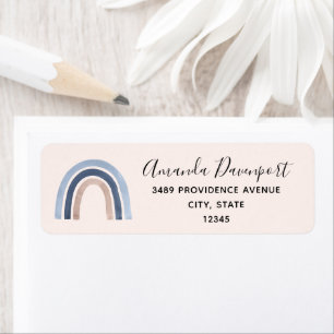 Blue and Peach Rainbow Boho Design Address Label
