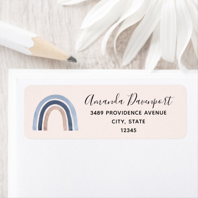 Blue and Peach Rainbow Boho Design Address Label (Insitu)