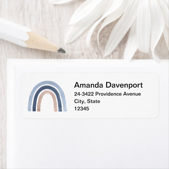 Blue and Peach Rainbow Boho Design Address Label (Insitu)