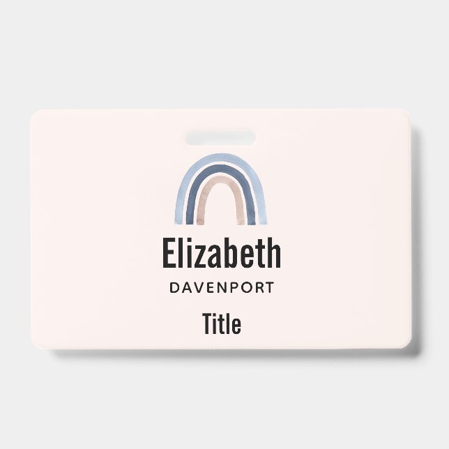 Blue and Peach Rainbow Boho Design Badge (Front)