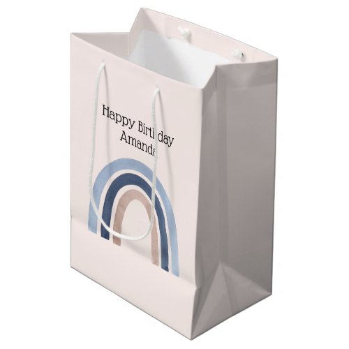 Blue and Peach Rainbow Boho Design Birthday Medium Gift Bag