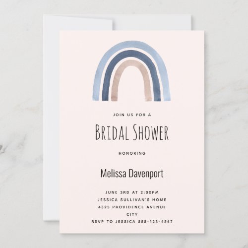 Blue and Peach Rainbow Boho Design Bridal Shower Invitation