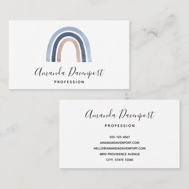 Blue and Peach Rainbow Boho Design Business Card (Front/Back)