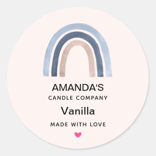 Blue and Peach Rainbow Boho Design Candle Business Classic Round Sticker