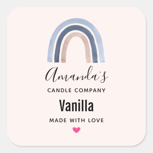 Blue and Peach Rainbow Boho Design Candle Business Square Sticker