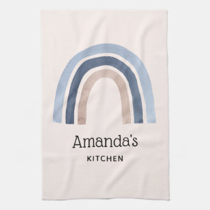 Blue and Peach Rainbow Boho Design Kitchen Towel