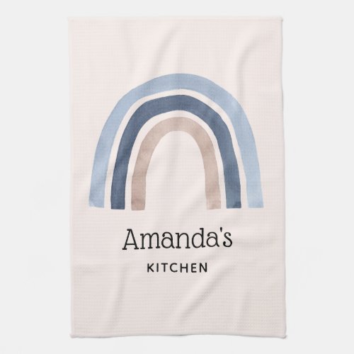 Blue and Peach Rainbow Boho Design Kitchen Towel
