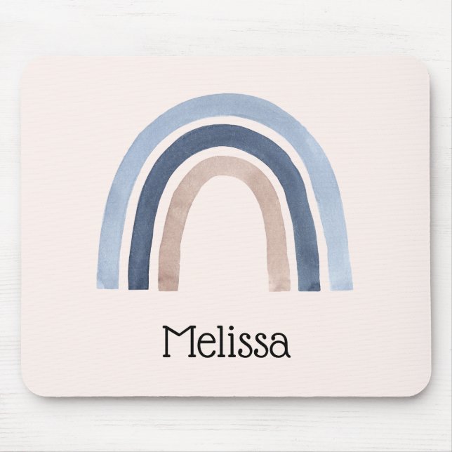 Blue and Peach Rainbow Boho Design Mouse Pad (Front)