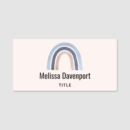 Blue and Peach Rainbow Boho Design Name Tag