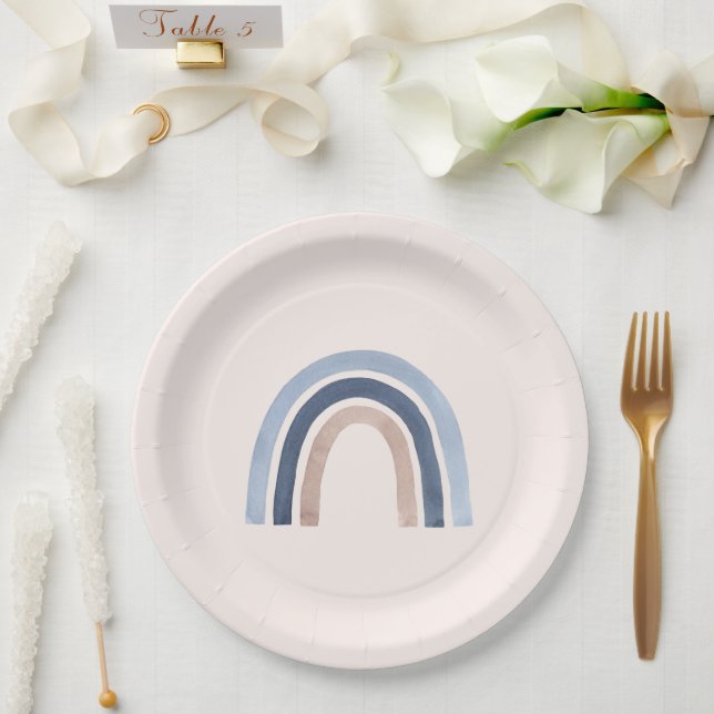 Blue and Peach Rainbow Boho Design Paper Plates (Wedding)