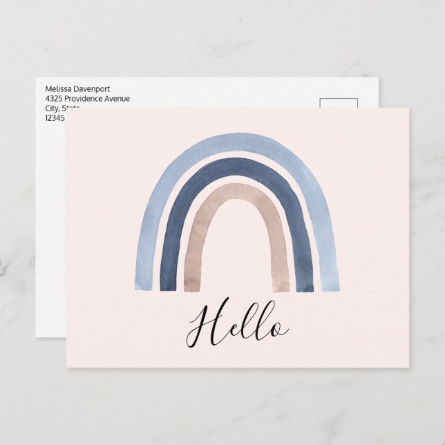 Blue and Peach Rainbow Boho Design Postcard (Front/Back)