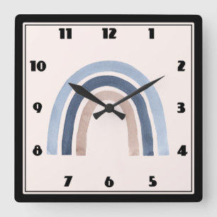 Blue and Peach Rainbow Boho Design Square Wall Clock