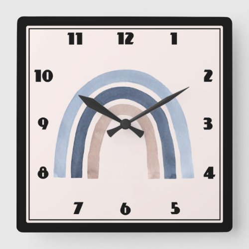 Blue and Peach Rainbow Boho Design Square Wall Clock