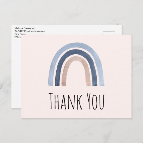 Blue and Peach Rainbow Boho Design Thank You Postcard