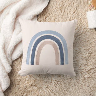 Blue and Peach Rainbow Boho Design Throw Pillow