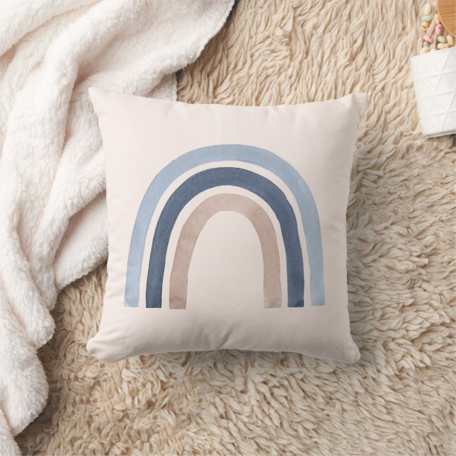 Blue and Peach Rainbow Boho Design Throw Pillow (Blanket)