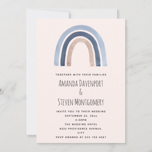Blue and Peach Rainbow Boho Design Wedding Invitation