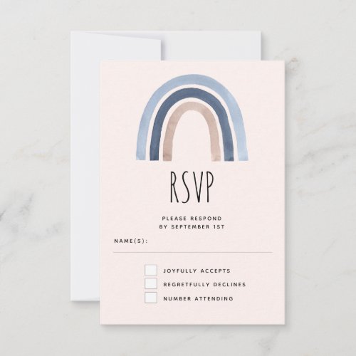 Blue and Peach Rainbow Boho Design Wedding RSVP Card