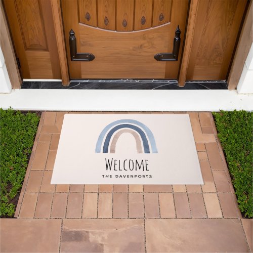 Blue and Peach Rainbow Boho Design Welcome Doormat