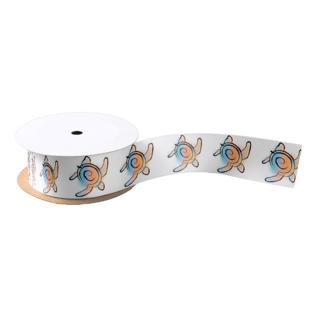 Blue and Peach Turtle Satin Ribbon (Spool)
