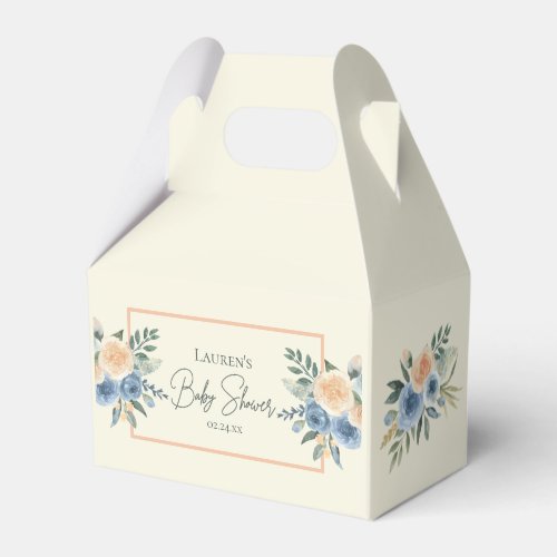 Blue and Peach Watercolor Floral Baby Shower Favor Boxes