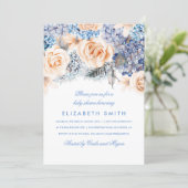 Blue and Peach Watercolor Florals Baby Shower Invitation (Standing Front)