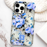 Blue and Periwinkle Monogram Floral iPhone 16 Pro Max Case<br><div class="desc">This stunning phone case showcases a watercolor design of blue and periwinkle roses with soft greenery on a muted beige background. The intricate floral arrangement offers timeless charm and sophistication, perfect for those who love elegant and feminine designs. A bold blue monogram adds a personal touch, making this case a...</div>