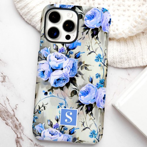 Blue And Periwinkle Monogram Floral Iphone 16 Pro Max Case