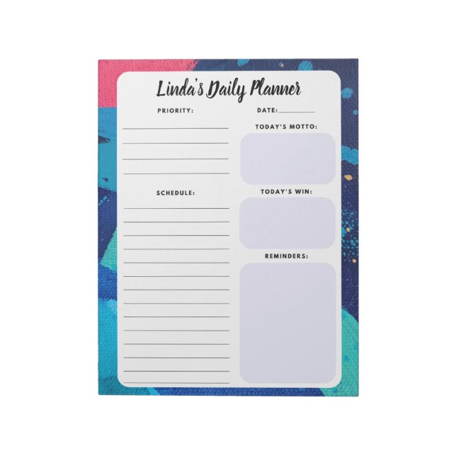 Blue and Pink Abstract Daily To-Do List Notepad (Rotated)