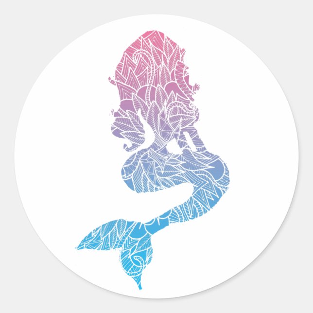 Blue and Pink Abstract Mermaid Tattoo Classic Round Sticker (Front)