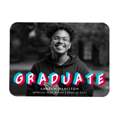 Blue and Pink  Anaglyph Graduation Photo Magnet