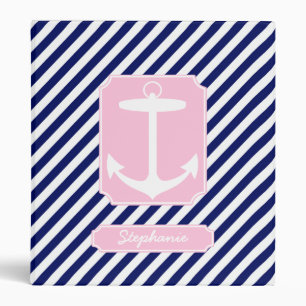 Blue and Pink Anchor Custom Text 3 Ring Binder