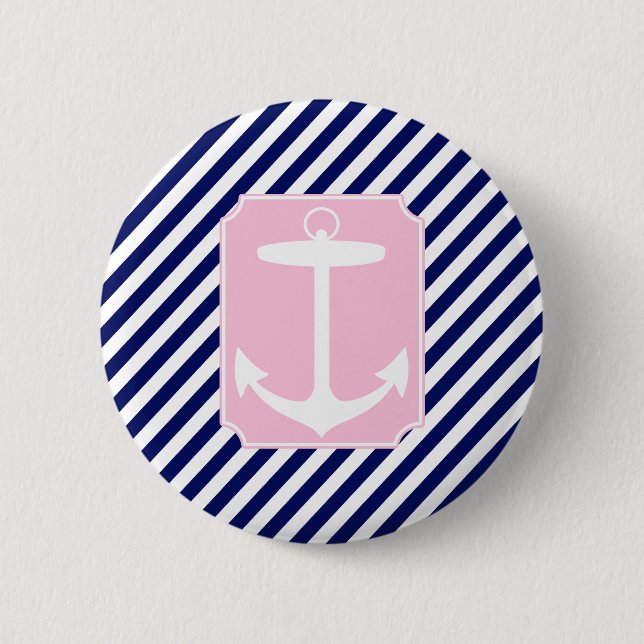 Blue and Pink Anchor Pinback Button (Front)