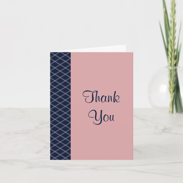 Blue and Pink Art Deco Diamonds Thank You Card (Front)