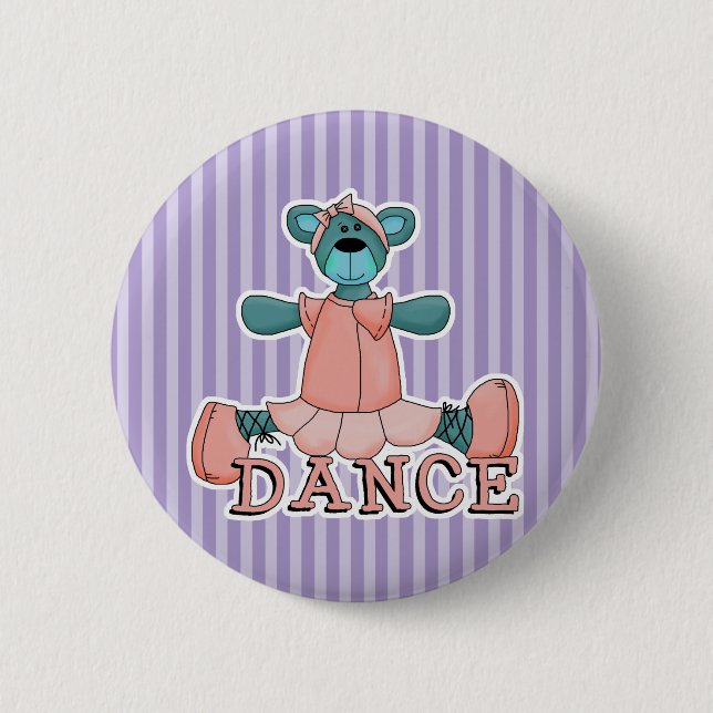 Blue and Pink Ballerina Dance Bear Pinback Button (Front)