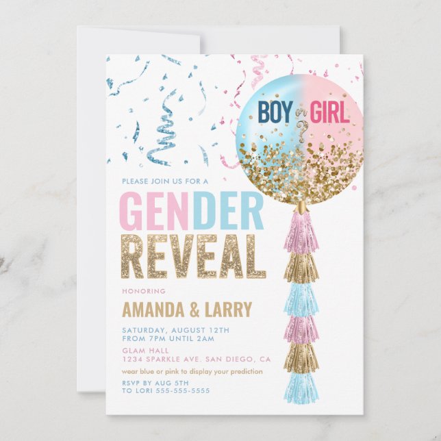 Blue and Pink Balloon Gender Reveal Invitation (Front)
