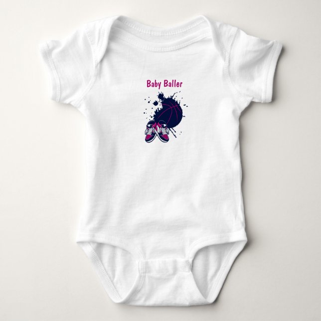 Blue and pink basketball and sneakers baby bodysuit (Front)