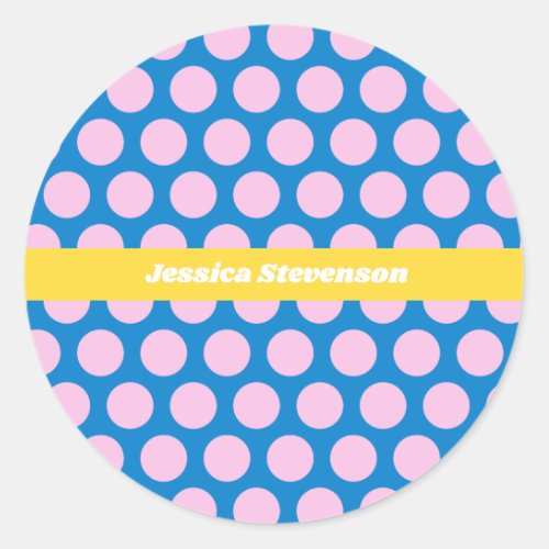 Blue and Pink Big Polka Dot Pattern Personalized  Classic Round Sticker