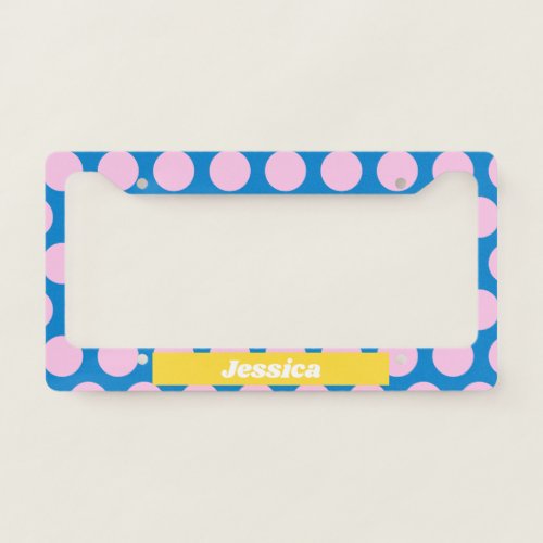 Blue and Pink Big Polka Dot Pattern Personalized  License Plate Frame