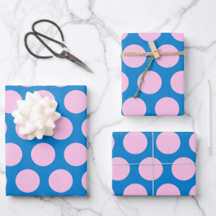 Blue and Pink Big Polka Dot Pattern Wrapping Paper Sheets