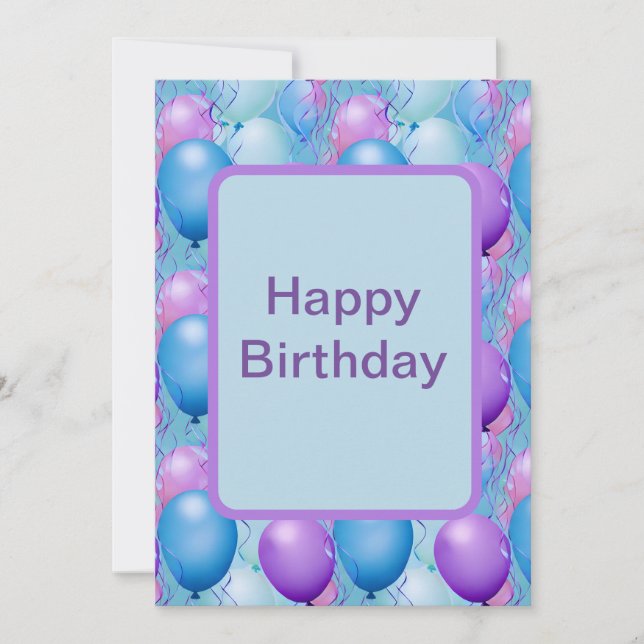 Blue and Pink Birthday Balloons Holiday Card (Front)