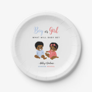 Blue and Pink Black Baby Gender Reveal Paper Plates