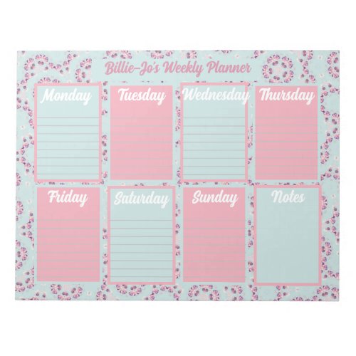 Blue and Pink Boho Weekly Planner Notepad