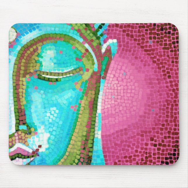 Blue and Pink Buddha Face Mosaic Mouse Pad (Front)