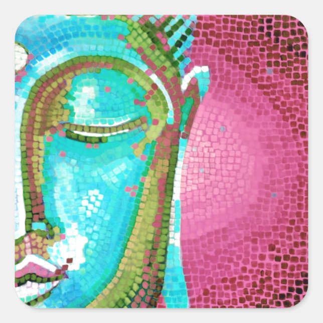 Blue and Pink Buddha Face Mosaic Square Sticker (Front)