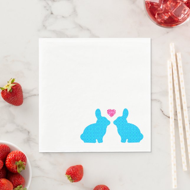 Blue and Pink Bunnies in Love Napkins (Insitu)