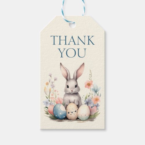Blue and Pink Bunny Rabbit Wildflowers Easter Gift Tags