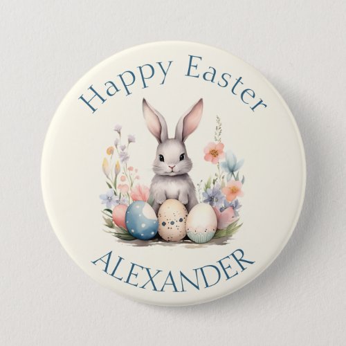 Blue and Pink Bunny Rabbit Wildflowers Eggs Button