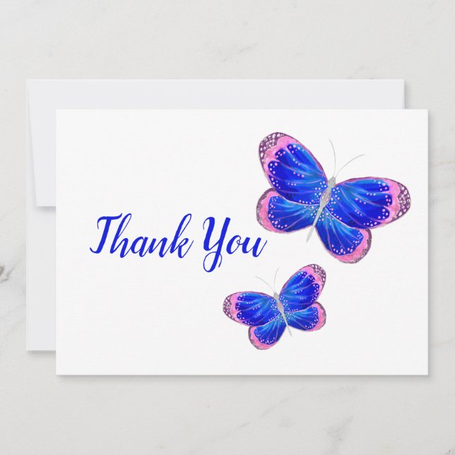 Blue and Pink Butterflies Thank You Card (Front)